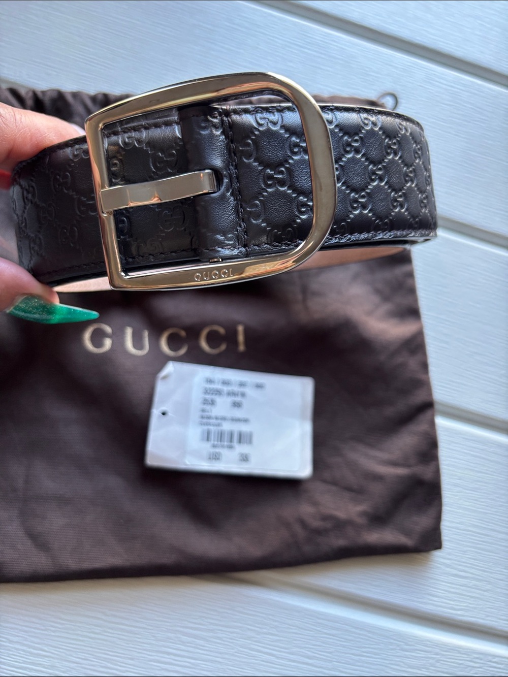 Gucci Black Embossed GG Leather Belt with Gold Buckle